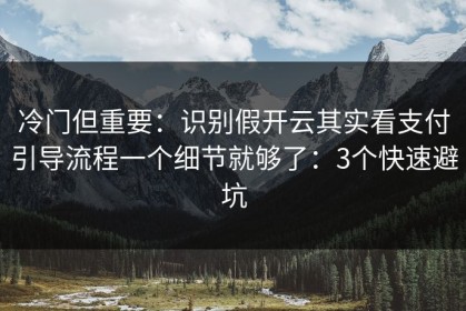 冷门但重要：识别假开云其实看支付引导流程一个细节就够了：3个快速避坑
