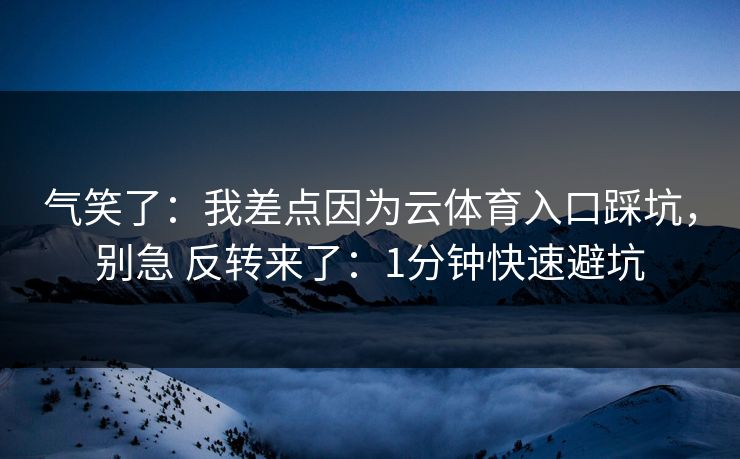 气笑了：我差点因为云体育入口踩坑，别急 反转来了：1分钟快速避坑
